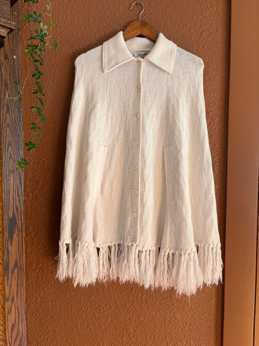 Vintage |  White Knit Poncho