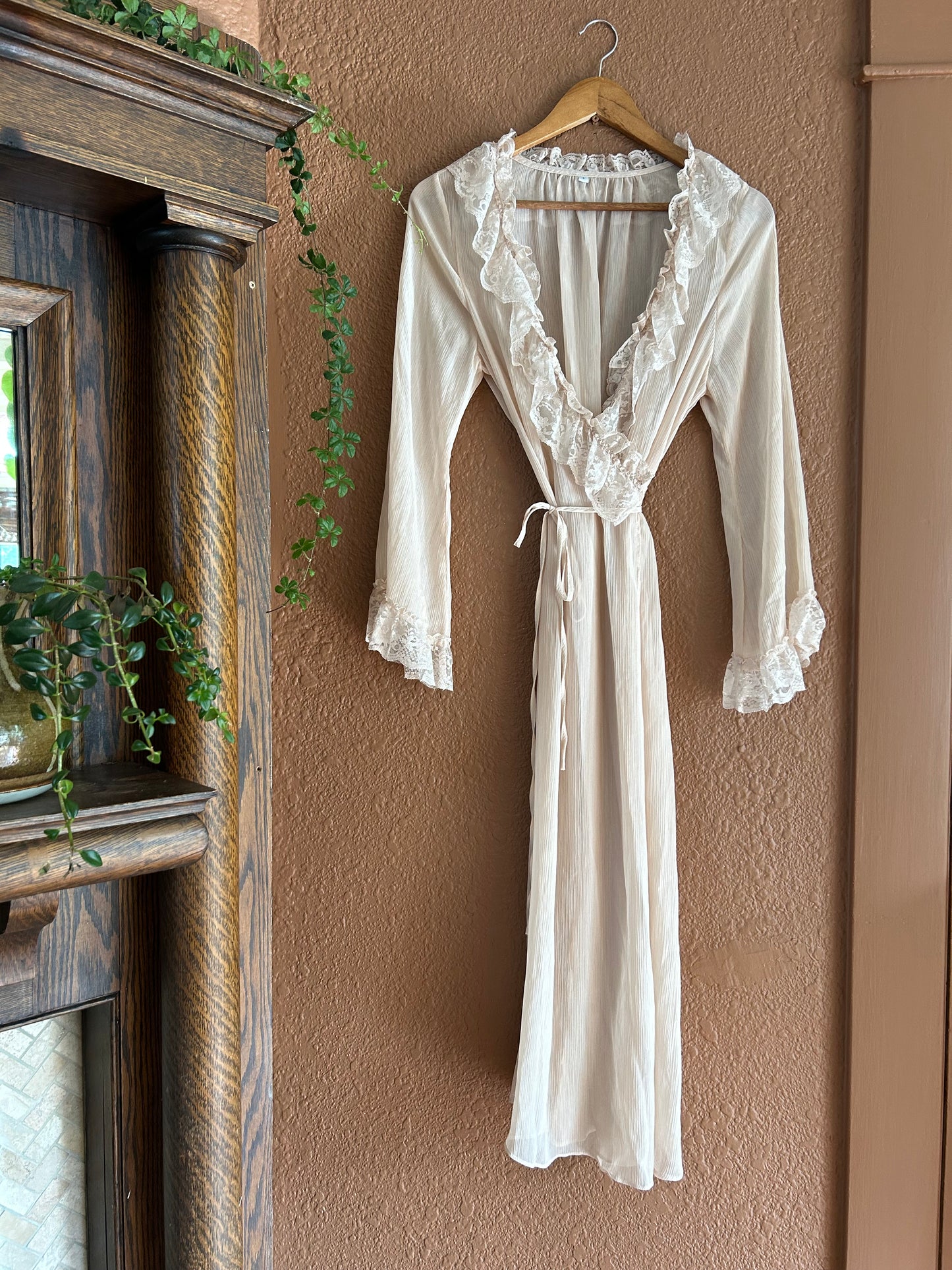 Preloved | Sheer Taupe & Lace Dress