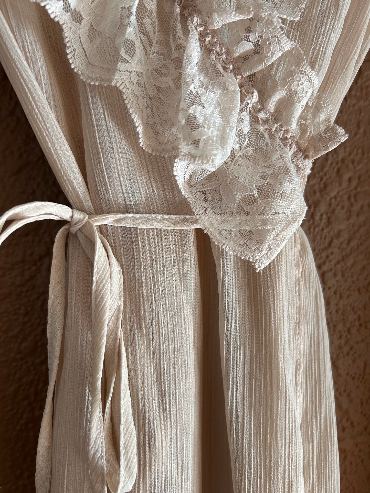 Preloved | Sheer Taupe & Lace Dress