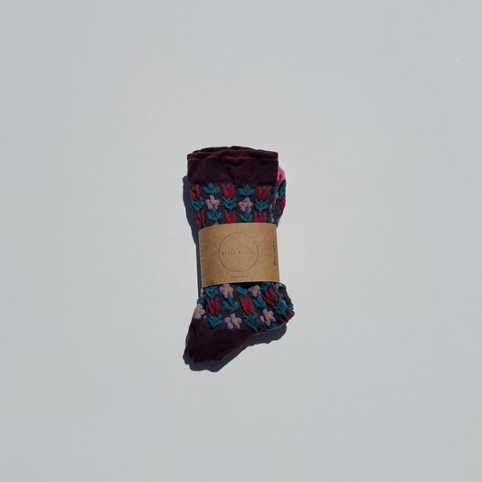 Pair of patterned socks on a white background