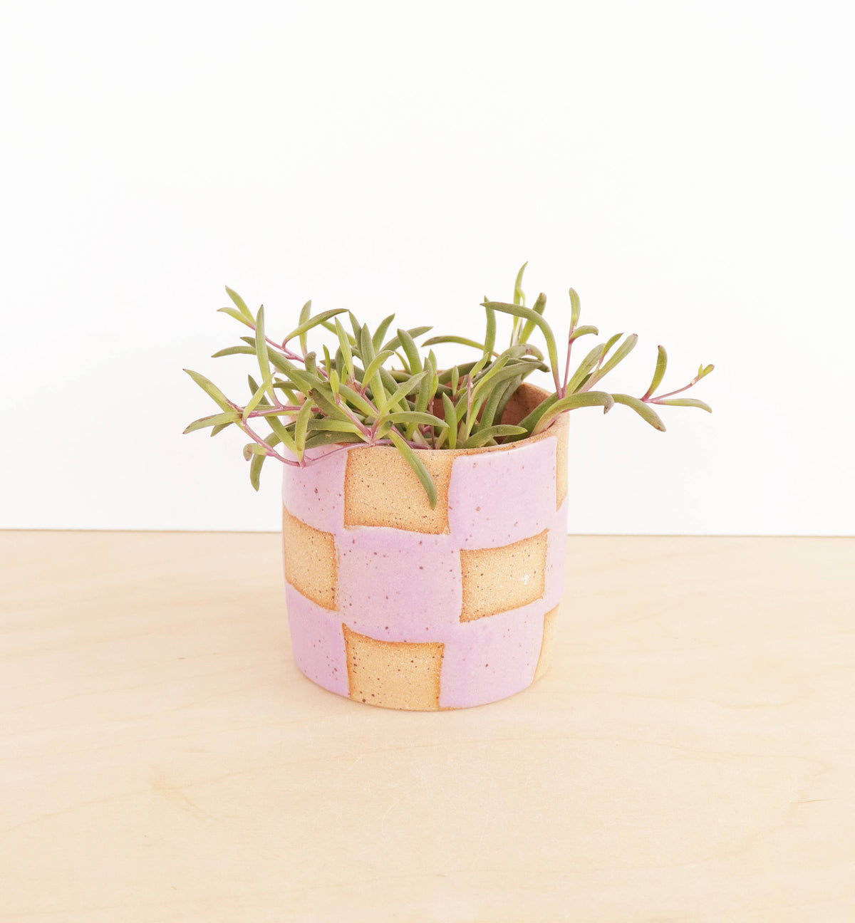 Handmade Ceramic Checkerboard Planter: White