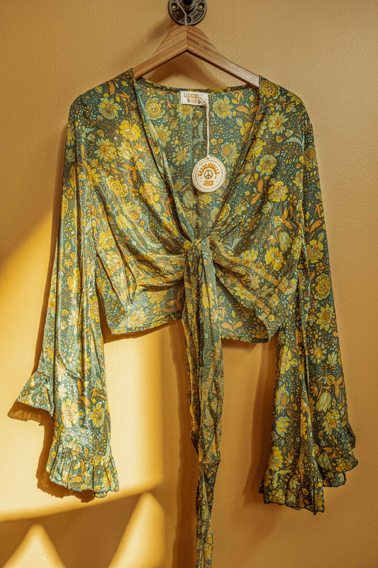 Bell Sleeve  Wrap Top | Green
