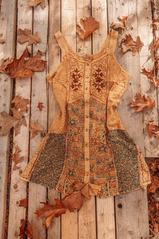 Cottage Core Mini Dress | Tan / Copper