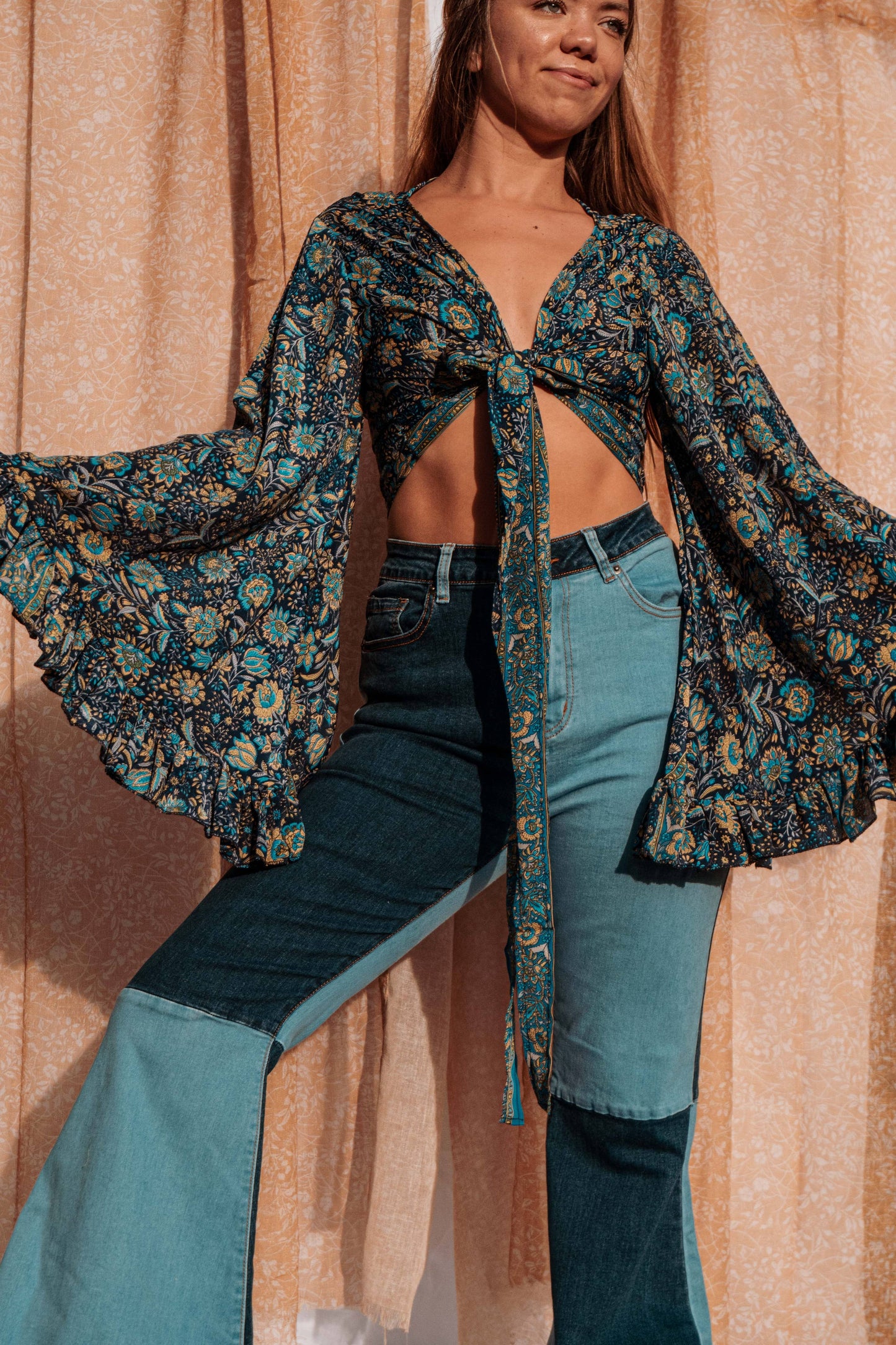 Bell Sleeve  Wrap Top | Green