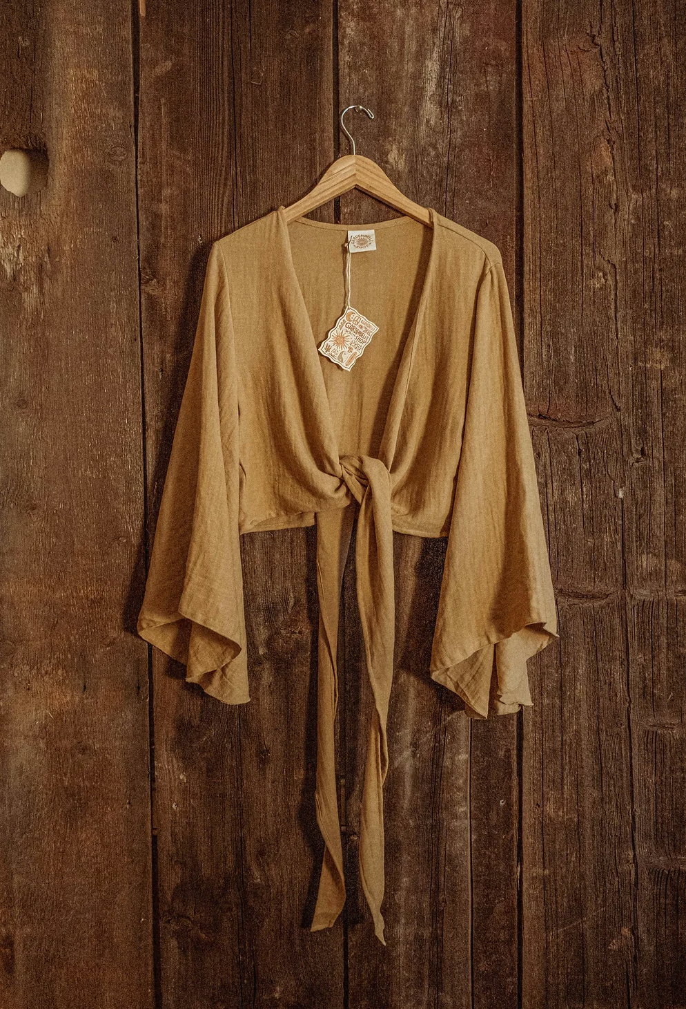 Bell Sleeve Wrap Top: |White/ Undyed