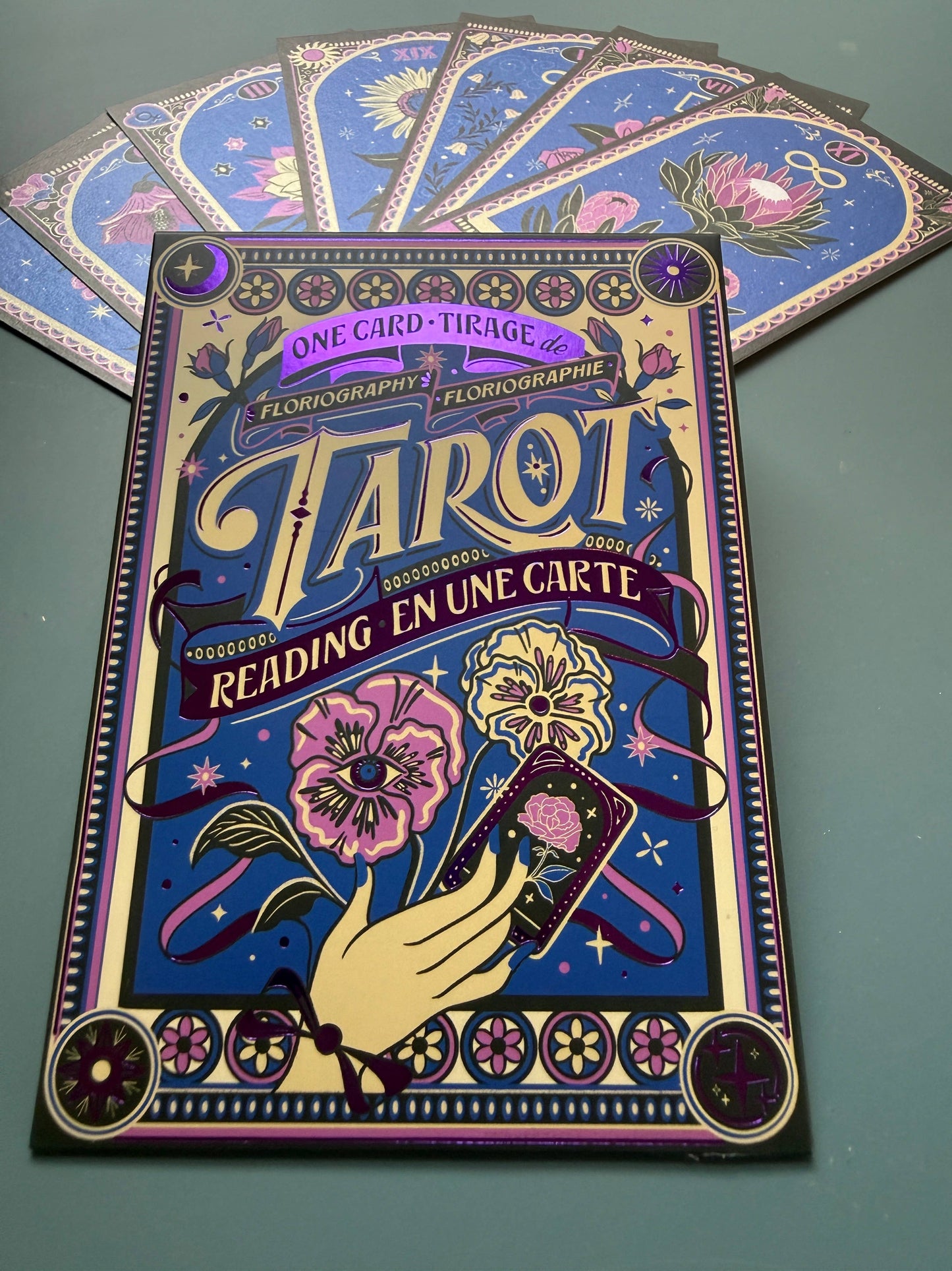 One-Card Floriography Tarot Card Reading with Purple Foil