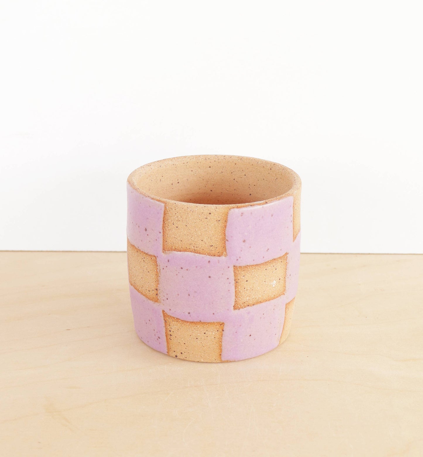 Handmade Ceramic Checkerboard Planter: White