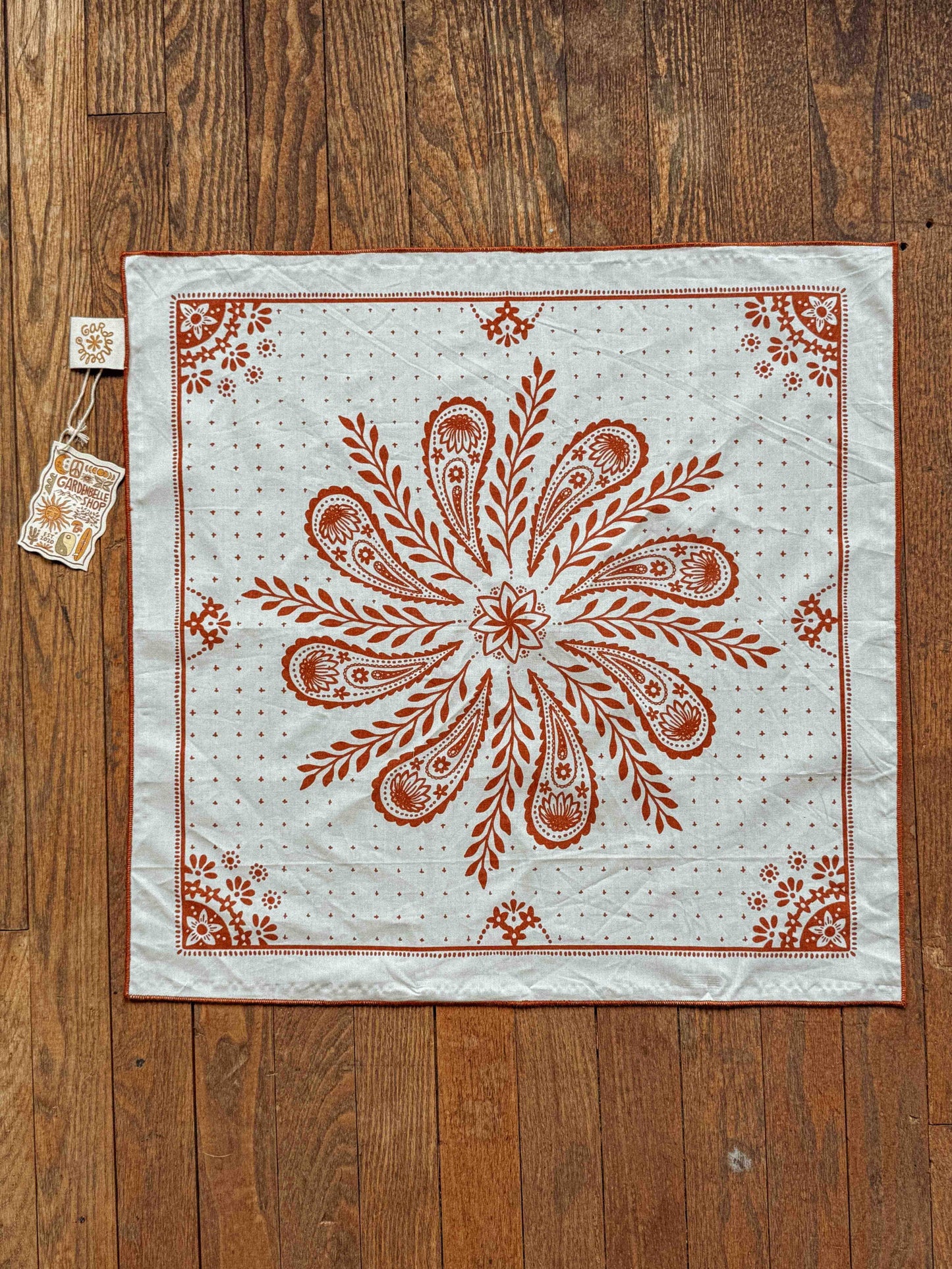 Boho Cotton Handmade Bandana Headscarf  : Rust Heritage