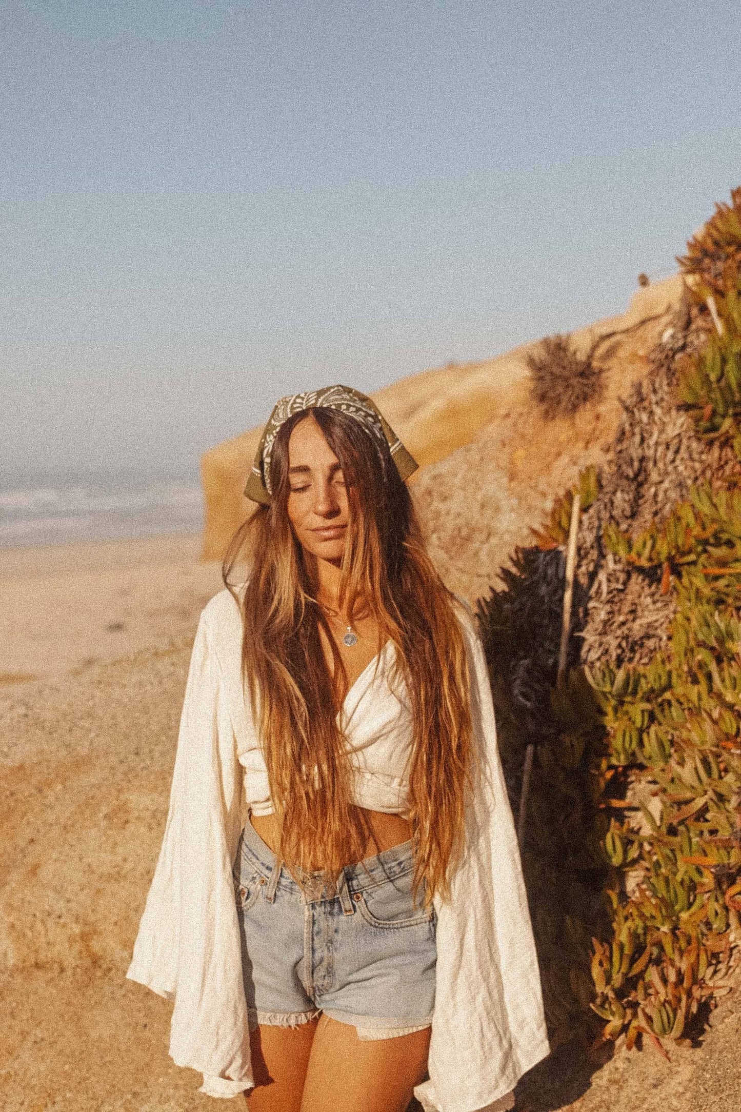 Boho Cotton Handmade Bandana Headscarf  : Sargasso Sea Meadowwheel