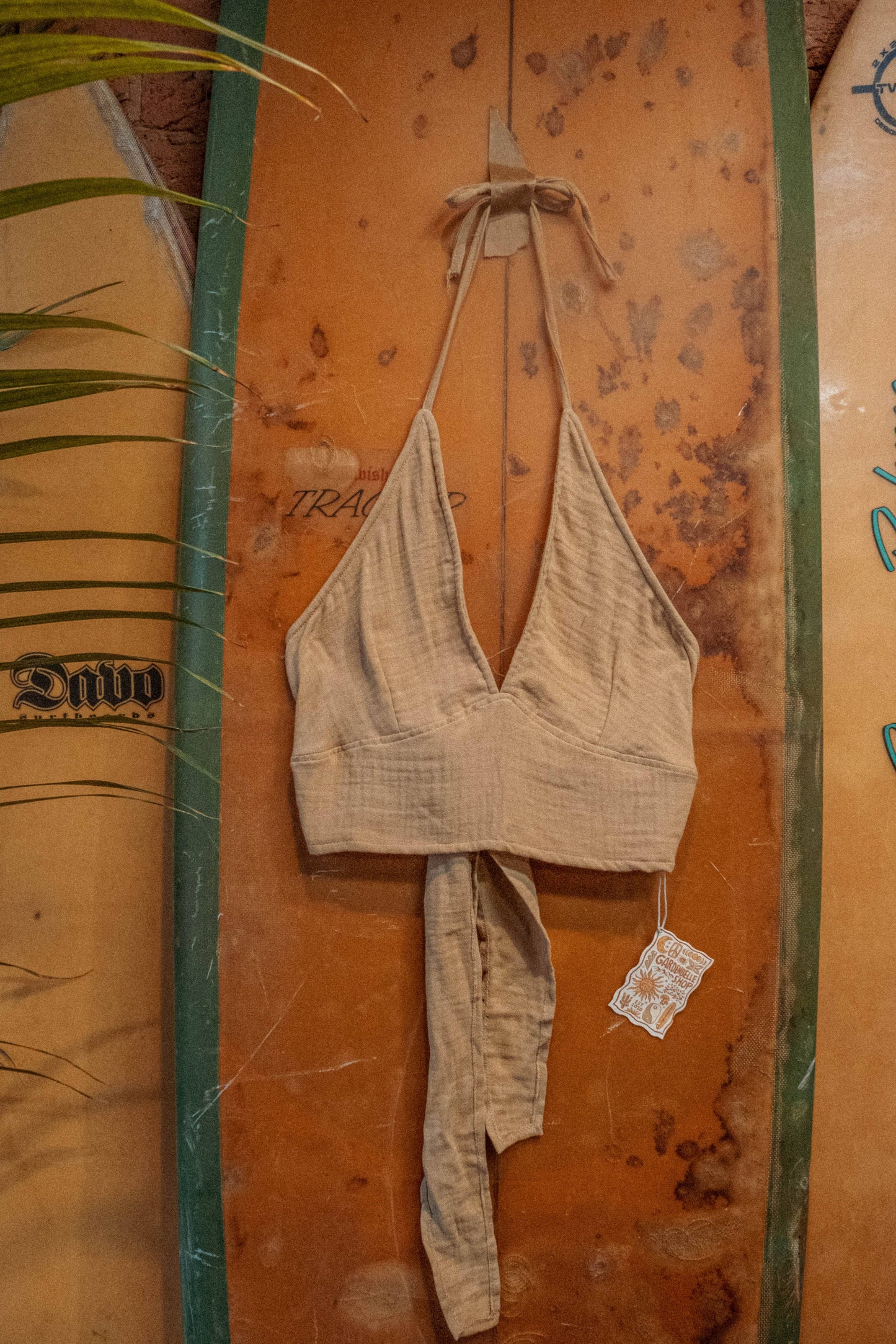 Organic Cotton Bamboo Bralette, Beachy Tie Back Cozy Bra Top: Marron/Brown / S/M
