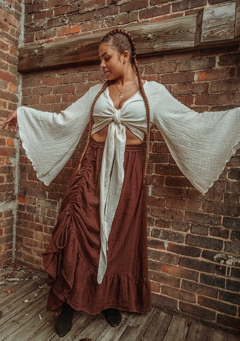 Bell Sleeve Wrap Top |Brown