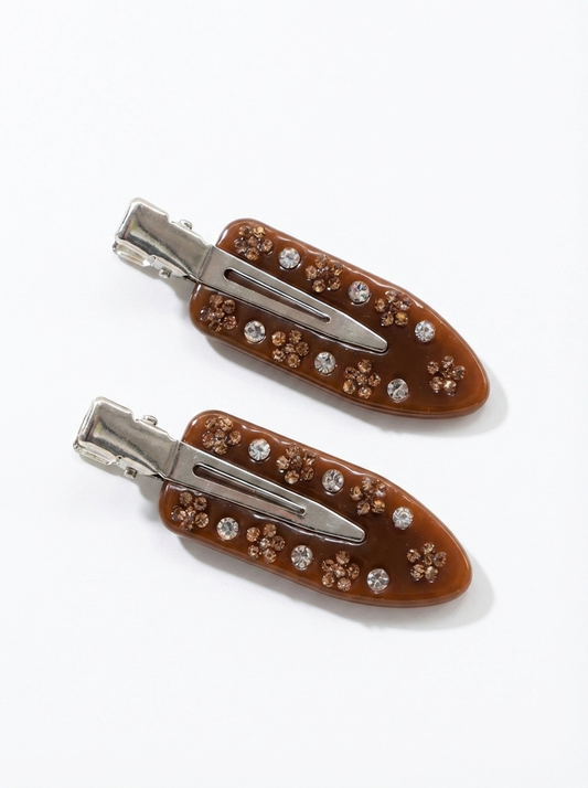 Vintage Floral Resin Hair Clips – Set of 2: Brown