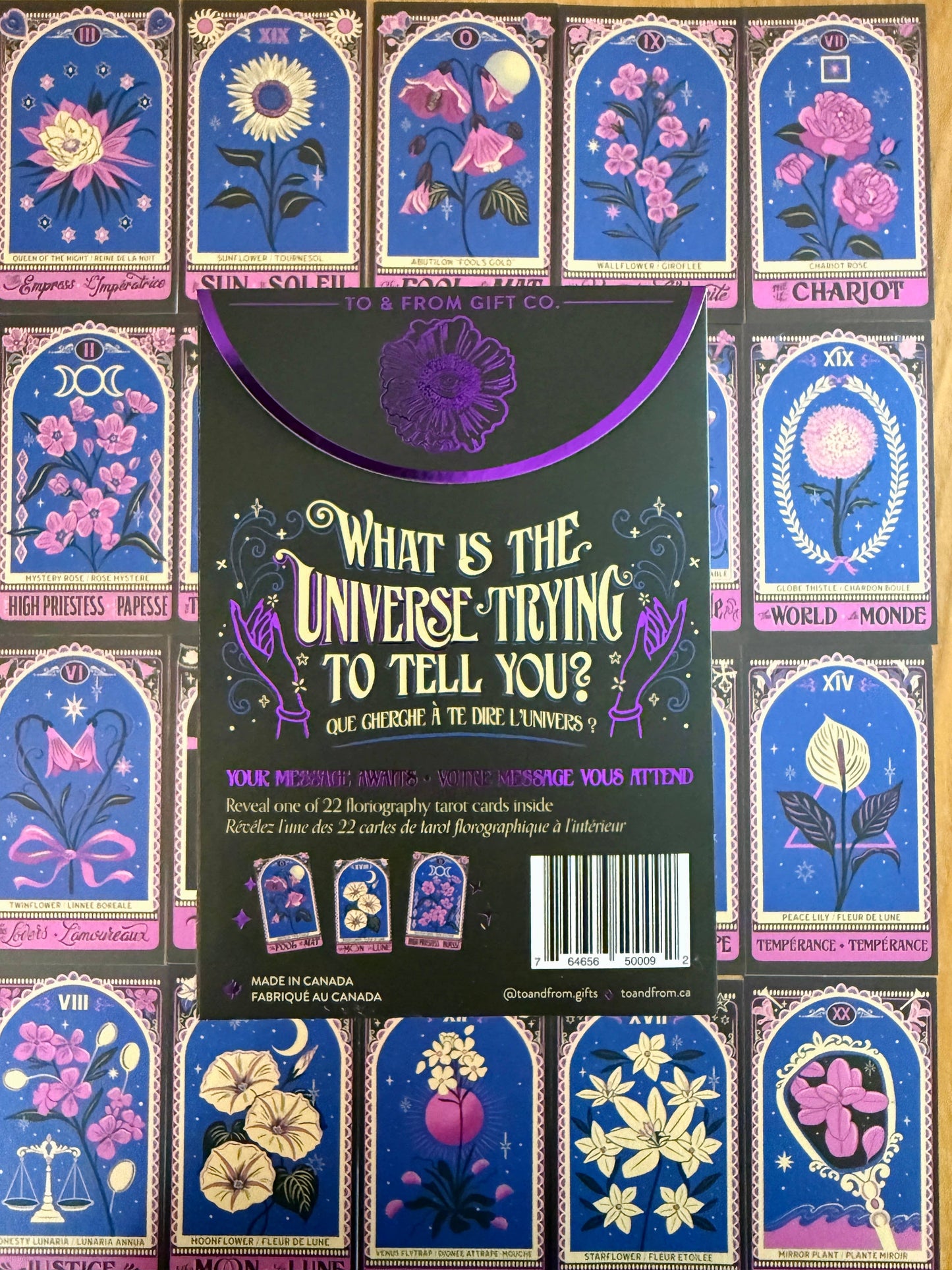One-Card Floriography Tarot Card Reading with Purple Foil