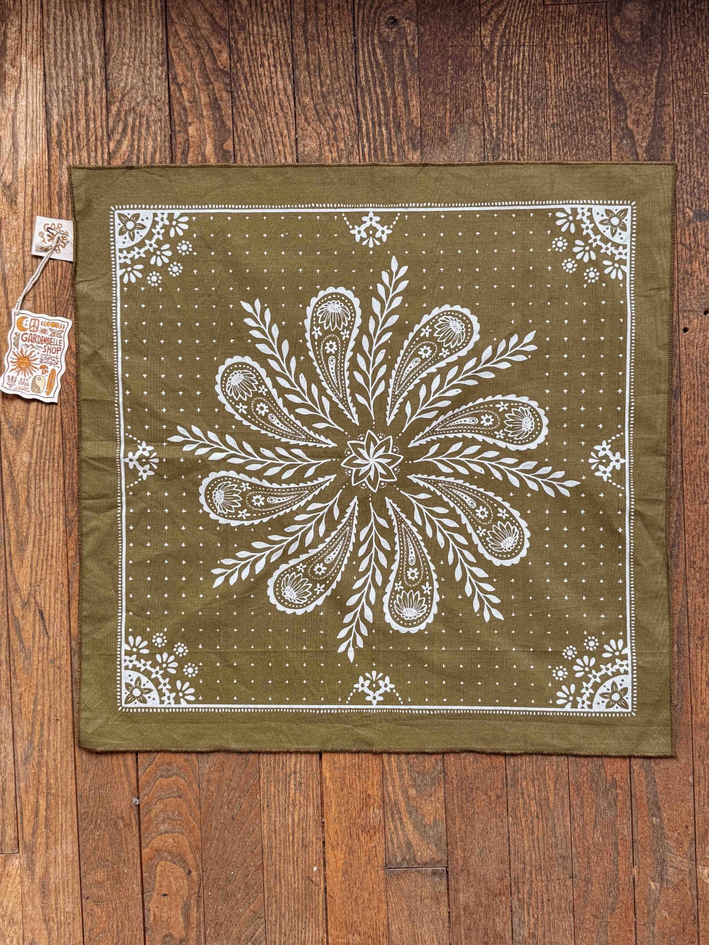 Boho Cotton Handmade Bandana Headscarf  : Fir Green Heritage