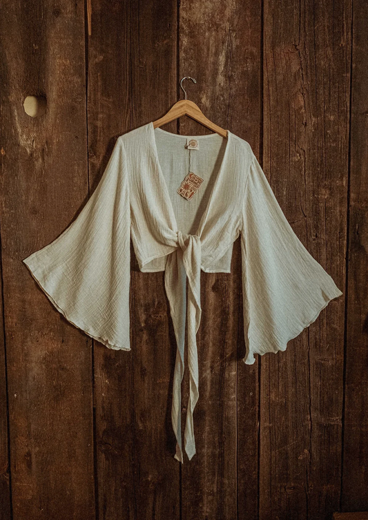 Bell Sleeve Wrap Top: |White/ Undyed