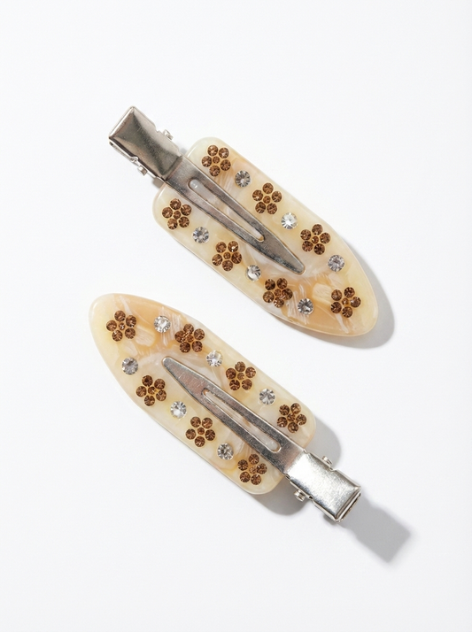 Vintage Floral Resin Hair Clips – Set of 2: Cream