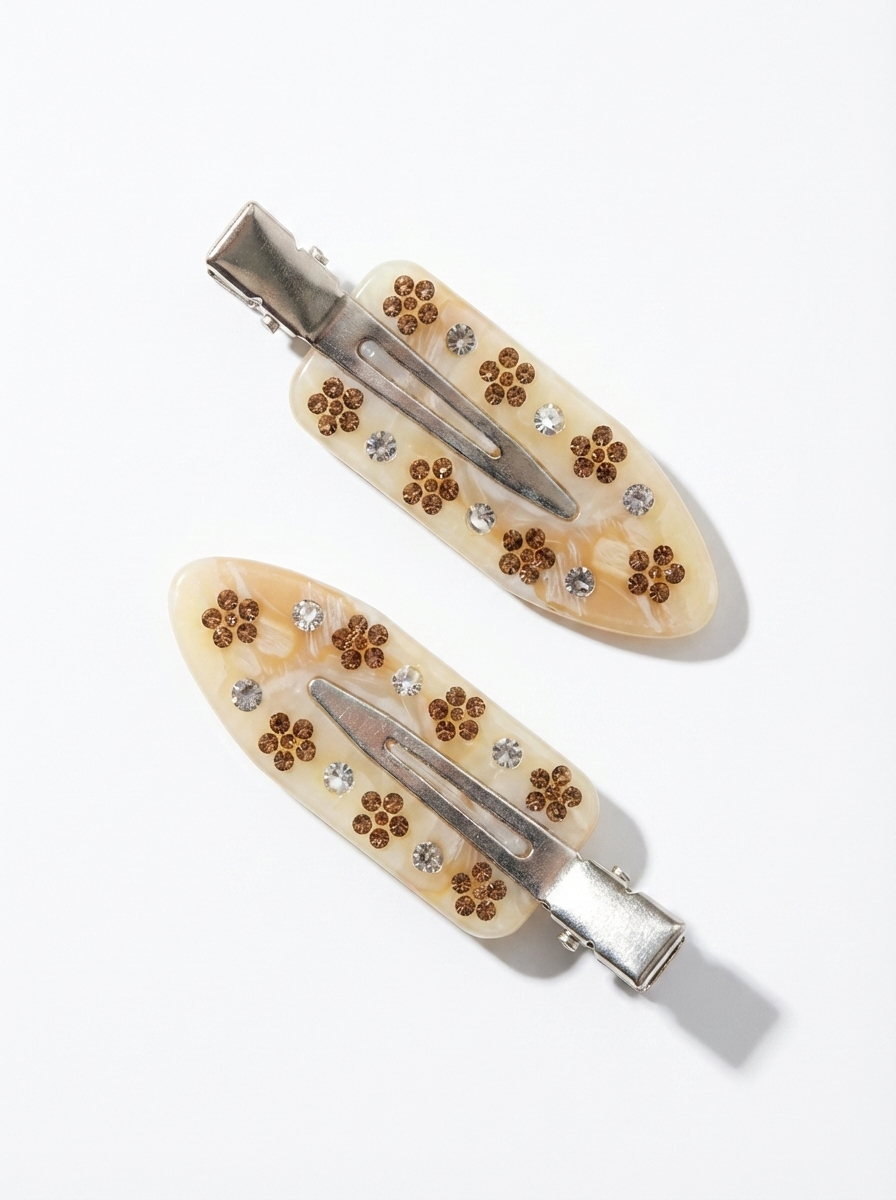 Vintage Floral Resin Hair Clips – Set of 2: Brown