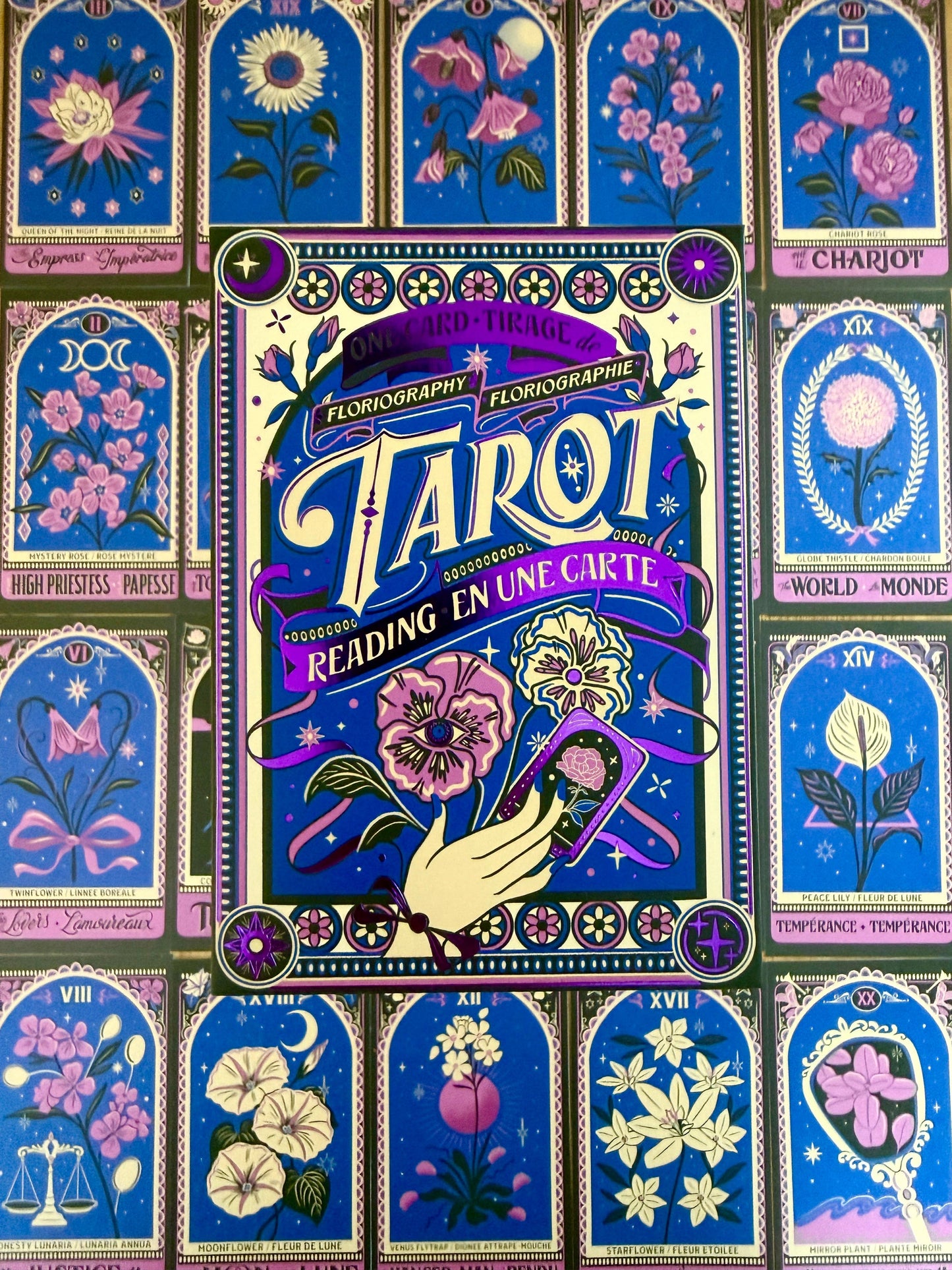 One-Card Floriography Tarot Card Reading with Purple Foil