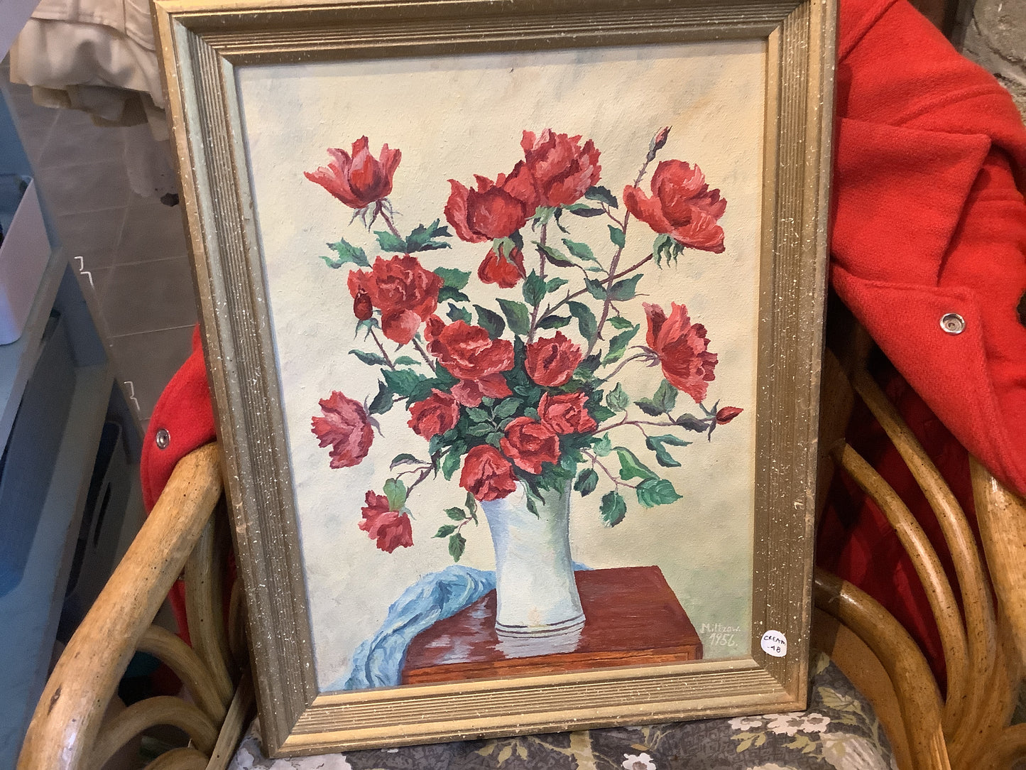 Vintage Framed Rose Painting