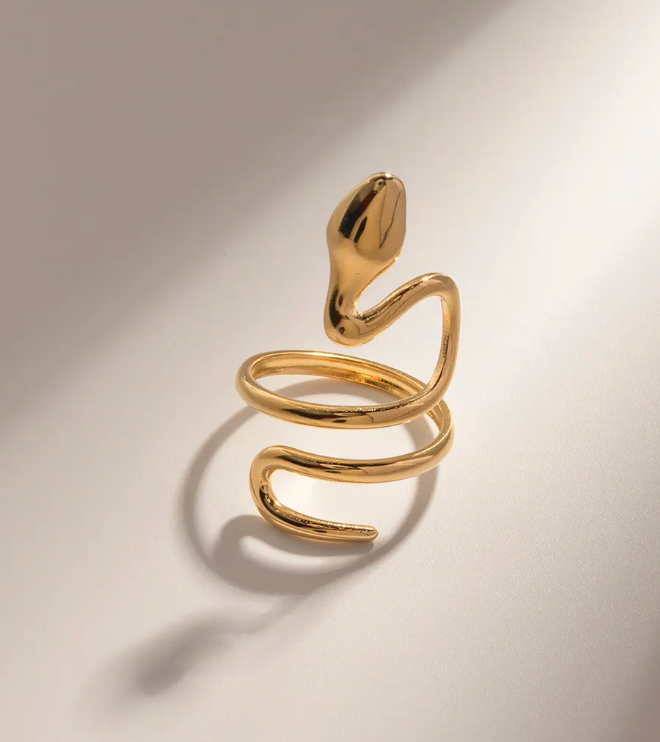 Snake Wrap long finger- Open Gold Steel PVD long lasting