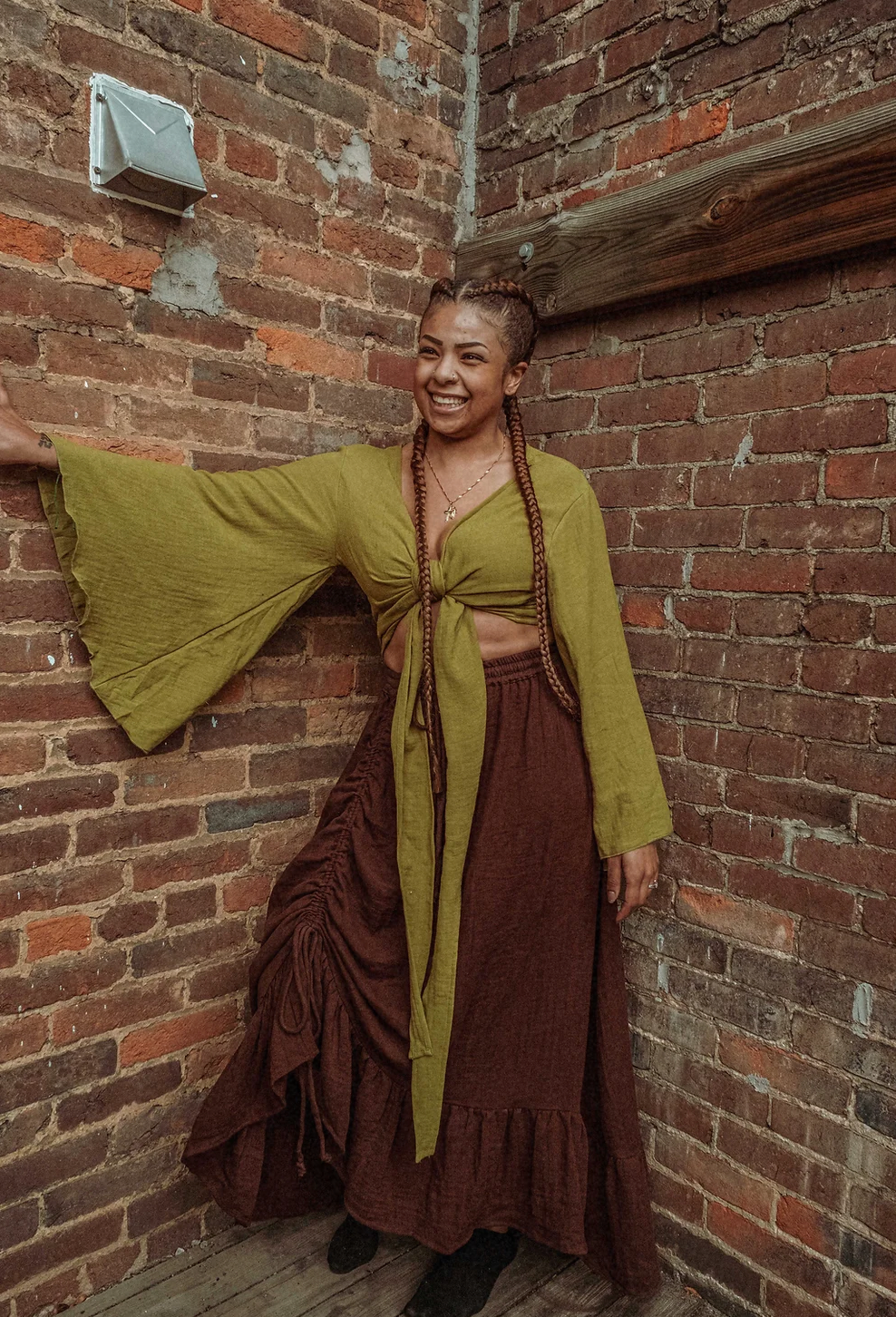 Bell Sleeve Wrap Top: |White/ Undyed