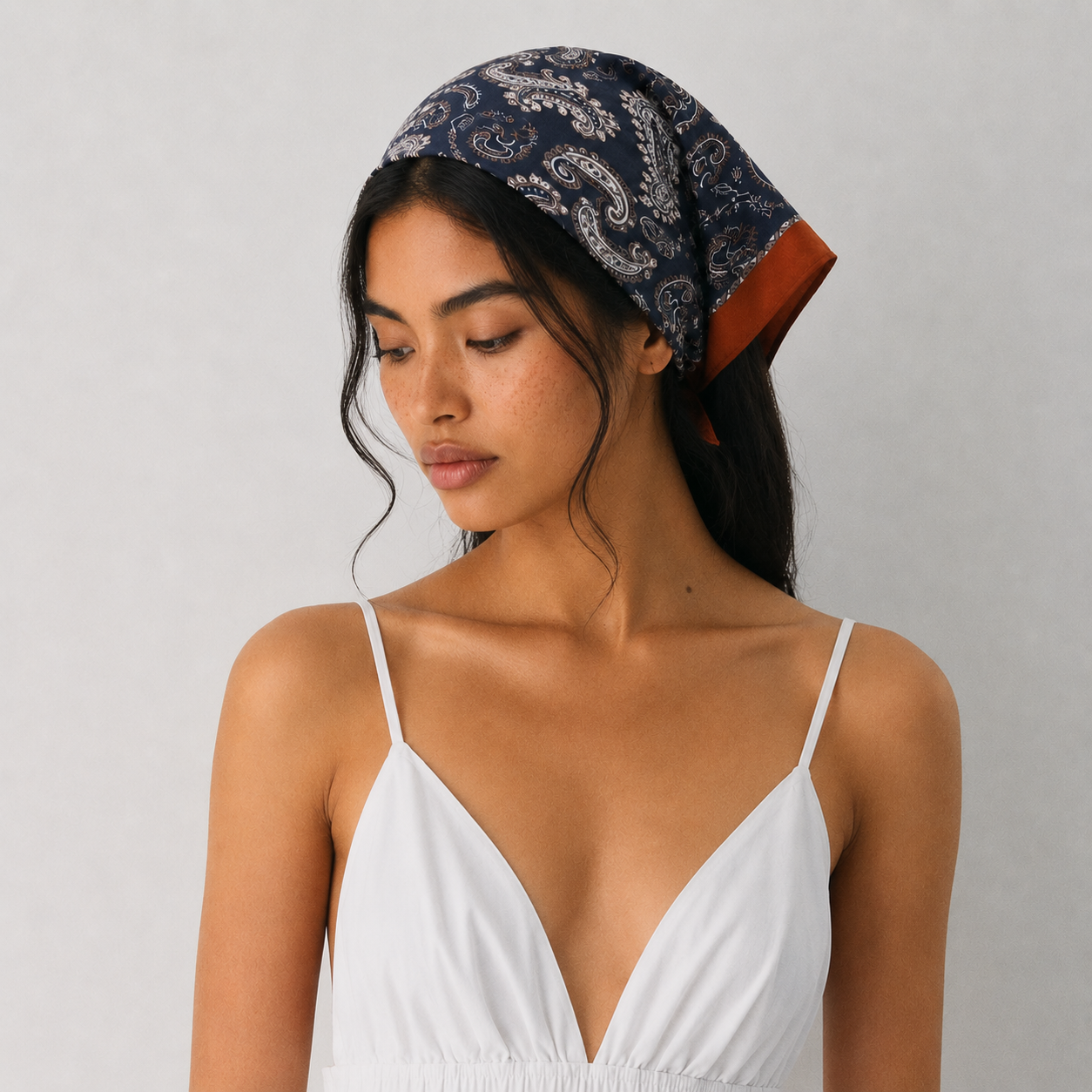100% Mulberry Silk Paisley Bandana Scarf | Boho Neck Scarf