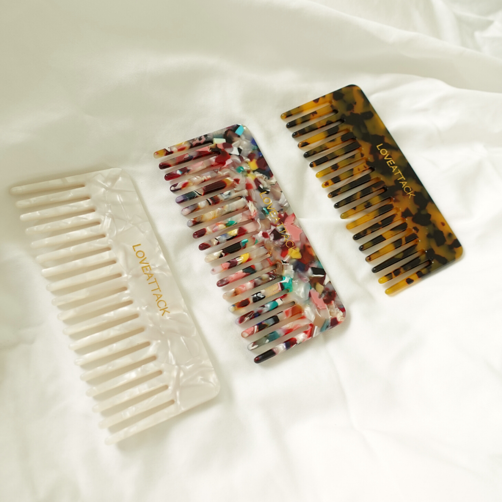 Wide Tooth Detangling Cellulose Acetate  Hair Combs: Dark Tortoiseshell