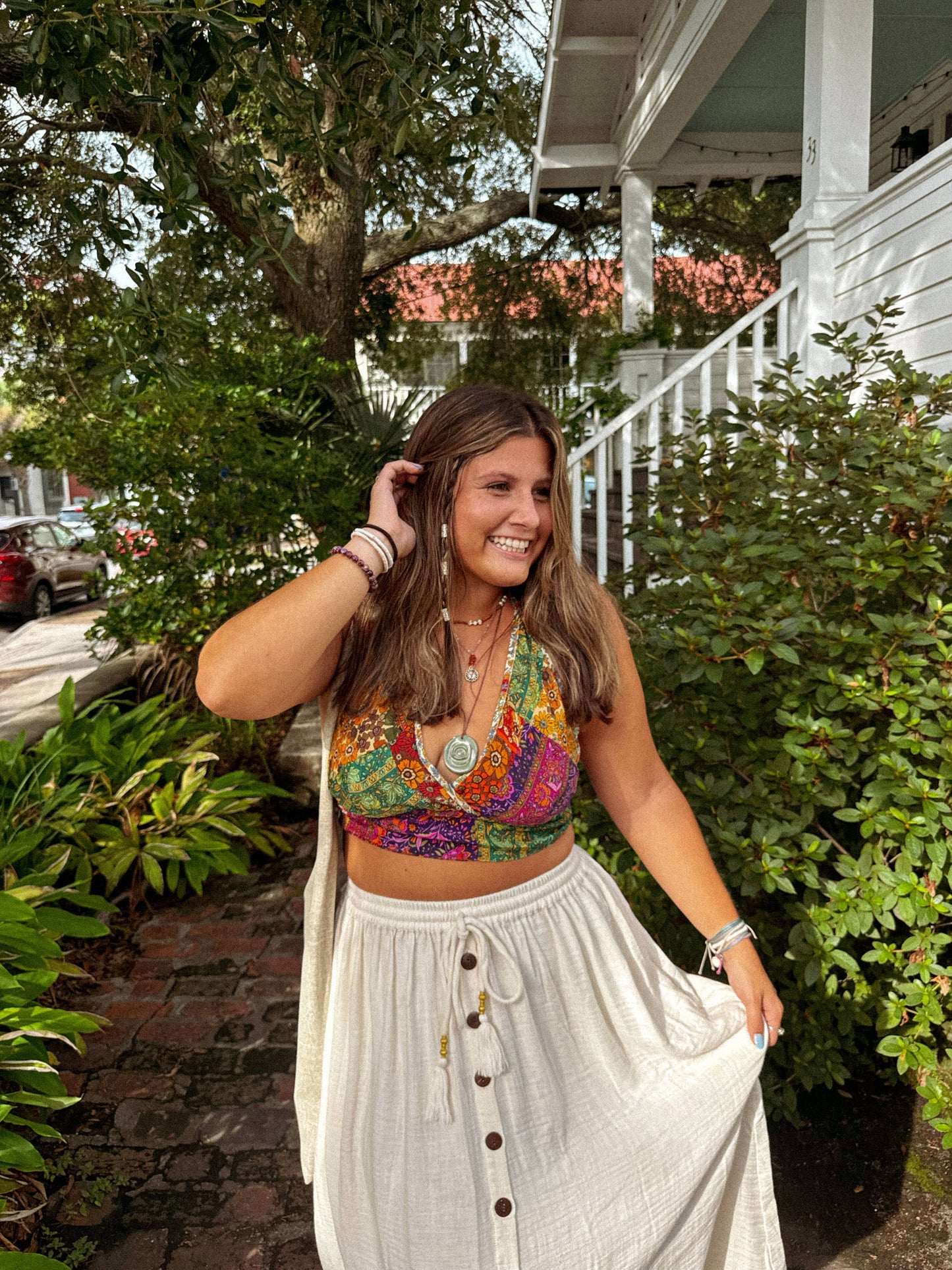 Beachy Boho Hippie Recycled Patchwork Bralette, Bra Top: L/XL