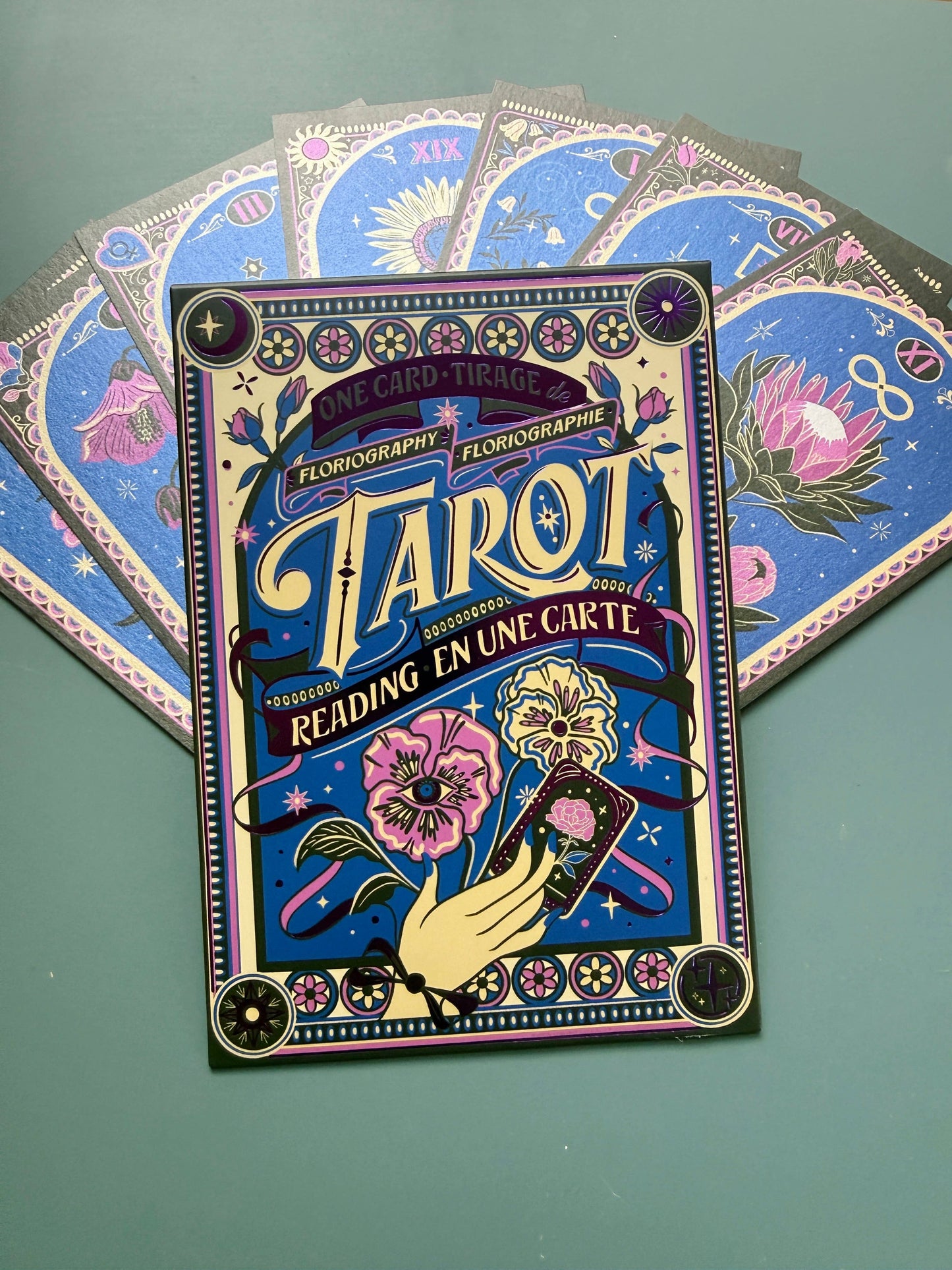 One-Card Floriography Tarot Card Reading with Purple Foil