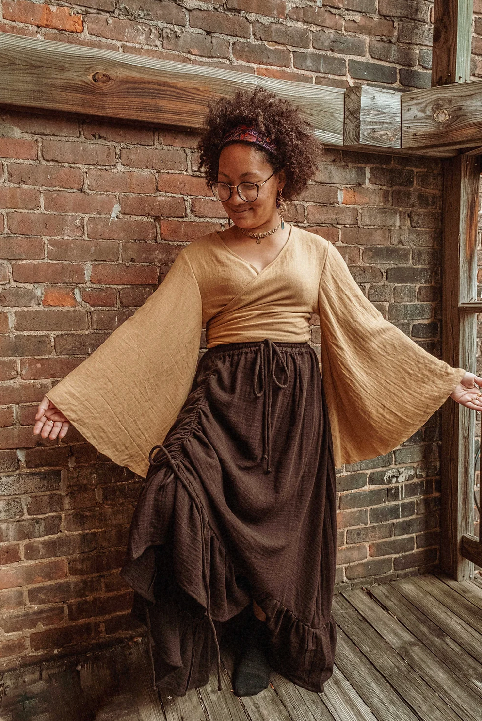 Bell Sleeve Wrap Top: |White/ Undyed