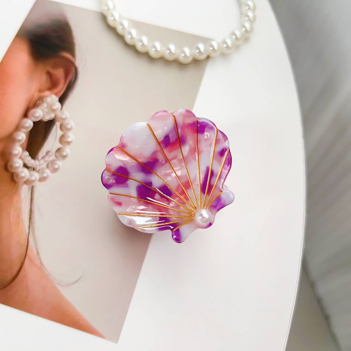 Hair Claw Clip | Shell Floral Blue